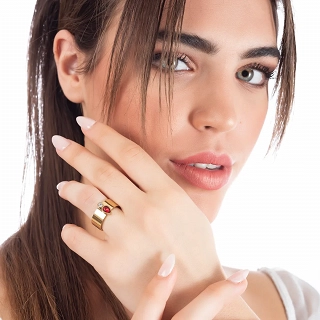 Δαχτυλίδι ατσάλινο επιχρυσωμένο με κόκκινο και λευκό ζιργκόν free size