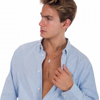 Κολιέ Unisex ροζάριο από ανοξείδωτο ατσάλι με την Madonna και τον εσταυρωμένο