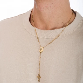 Κολιέ Unisex ροζάριο από ανοξείδωτο ατσάλι με την Madonna και τον εσταυρωμένο