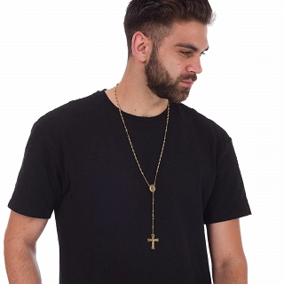 Κολιέ Unisex ροζάριο από ανοξείδωτο ατσάλι επιχρυσωμένο με τον εσταυρωμένο