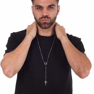 Κολιέ Unisex ροζάριο από ανοξείδωτο ατσάλι με την Madonna και τον εσταυρωμένο