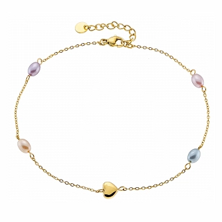 Αλυσίδα ποδιού από ανοξείδωτο ατσάλι με καρδιά και χρωματιστές πέρλες