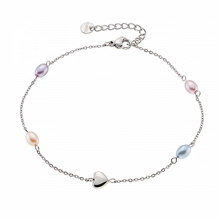 Αλυσίδα ποδιού από ανοξείδωτο ατσάλι με καρδιά και χρωματιστές πέρλες