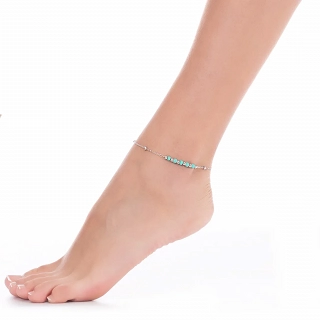 Αλυσίδα ποδιού ατσάλινη με τυρκουάζ πέτρες