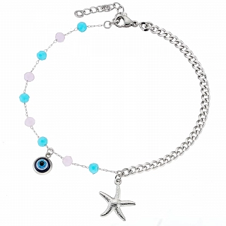 Αλυσίδα ποδιού ατσάλινη με πέτρες και ματάκι