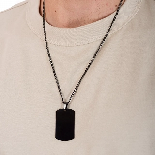 Κολιέ ατσάλι πλακέτα μαύρη