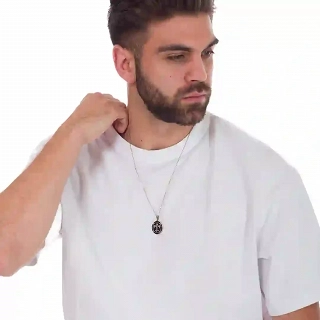 Κολιέ ανδρικό από ανοξείδωτο ατσάλι στρογγυλό ασημί με μαύρο