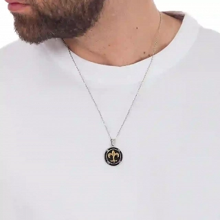 Κολιέ ανδρικό από ανοξείδωτο ατσάλι στρογγυλό ασημόχρυσο