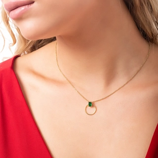 Κολιέ γυναικείο από ανοξείδωτο ατσάλι επιχρυσωμένο με πράσινο ζιργκόν