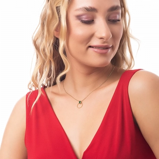 Κολιέ γυναικείο από ανοξείδωτο ατσάλι επιχρυσωμένο με πράσινο ζιργκόν