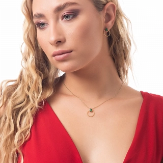 Κολιέ γυναικείο από ανοξείδωτο ατσάλι επιχρυσωμένο με πράσινο ζιργκόν