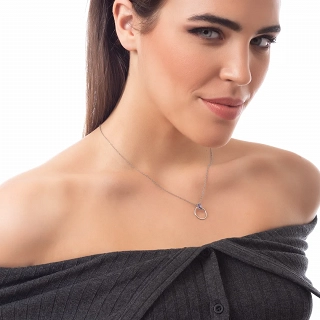 Κολιέ γυναικείο από ανοξείδωτο ατσάλι με μωβ ζιργκόν