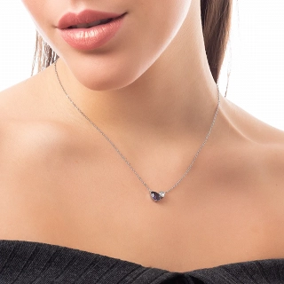 Κολιέ γυναικείο από ανοξείδωτο ατσάλι με λευκό και μωβ ζιργκόν