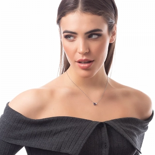 Κολιέ γυναικείο από ανοξείδωτο ατσάλι με λευκό και μωβ ζιργκόν