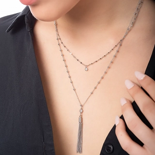 Κολιέ γυναικείο από ανοξείδωτο ατσάλι διπλό με αλυσίδες και ζιργκόν