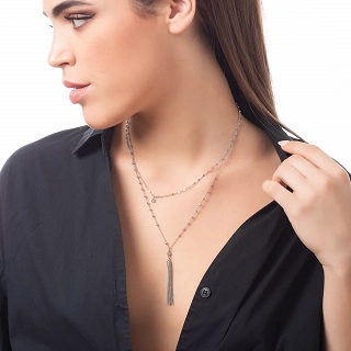 Κολιέ γυναικείο από ανοξείδωτο ατσάλι διπλό με αλυσίδες και ζιργκόν