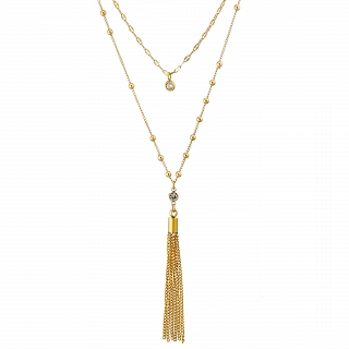 Κολιέ γυναικείο από ανοξείδωτο ατσάλι διπλό με αλυσίδες και ζιργκόν