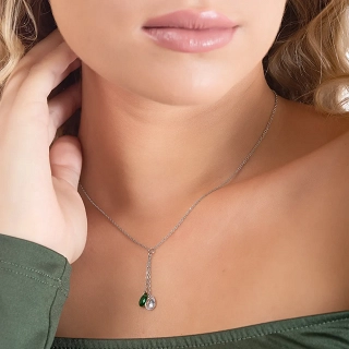 Κολιέ γυναικείο από ανοξείδωτο ατσάλι με δύο κρεμαστές πέτρες ζιργκόν