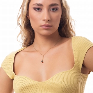 Κολιέ γυναικείο από ανοξείδωτο ατσάλι επιχρυσωμένο με δύο κρεμαστές πέτρες ζιργκόν