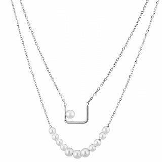 Κολιέ γυναικείο από ανοξείδωτο ατσάλι διπλό με πέρλες