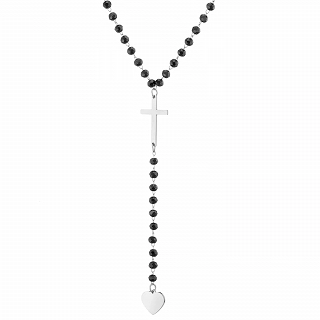 Κολιέ γυναικείο από ανοξείδωτο ατσάλι ροζάριο με πέτρες σπινέλιο