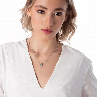 Κολιέ ατσάλινο τετράγωνο με φίλντισι