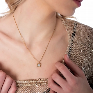 Κολιέ ατσάλινο τετράγωνο με φίλντισι