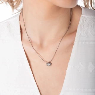 Κολιέ ατσάλινο καρδιά με φίλντισι