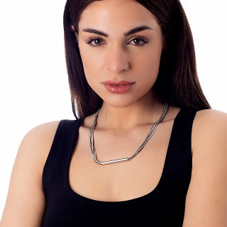 Κολιέ ατσάλινο με 5 αλυσίδες και κυλινδρικό μακρύ στοιχείο