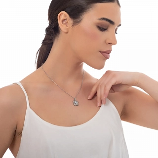 Κολιέ γυναικείο από ανοξείδωτο ατσάλι τετράγωνο με ματάκι