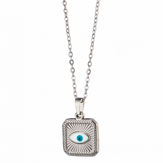 Κολιέ γυναικείο από ανοξείδωτο ατσάλι τετράγωνο με ματάκι