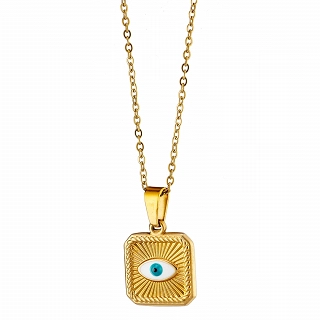 Κολιέ γυναικείο από ανοξείδωτο ατσάλι τετράγωνο με ματάκι