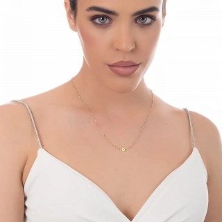 Κολιέ γυναικείο από ανοξείδωτο ατσάλι με ματάκι και γαλάζιες πέτρες