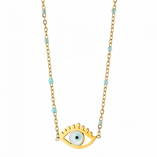 Κολιέ γυναικείο από ανοξείδωτο ατσάλι με ματάκι και γαλάζιες πέτρες