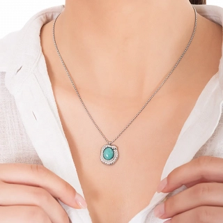 Κολιέ γυναικείο από ανοξείδωτο ατσάλι με τυρκουάζ πέτρα