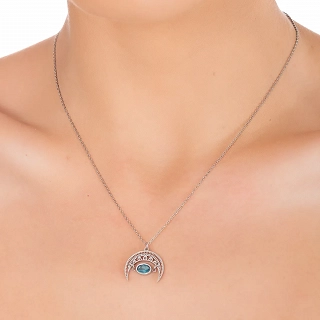 Κολιέ γυναικείο από ανοξείδωτο ατσάλι ματάκι με γαλάζιο ζιργκόν