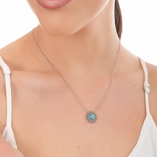 Κολιέ γυναικείο από ανοξείδωτο ατσάλι ήλιος με τυρκουάζ πέτρα