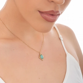 Κολιέ γυναικείο από ανοξείδωτο ατσάλι με τυρκουάζ πέτρα