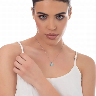 Κολιέ γυναικείο από ανοξείδωτο ατσάλι τετράγωνο με τυρκουάζ πέτρα