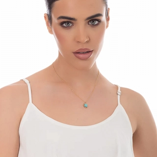 Κολιέ γυναικείο από ανοξείδωτο ατσάλι τετράγωνο με τυρκουάζ πέτρα