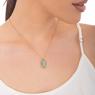 Κολιέ γυναικείο από ανοξείδωτο ατσάλι με τυρκουάζ πέτρα