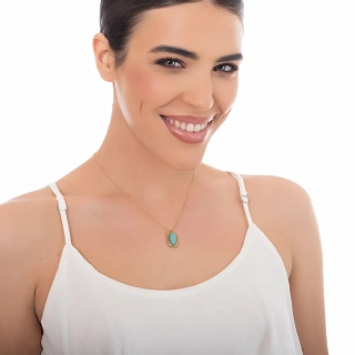 Κολιέ γυναικείο από ανοξείδωτο ατσάλι με τυρκουάζ πέτρα