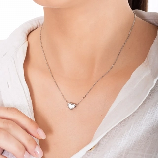 Κολιέ ατσάλινο καρδιά με φίλντισι