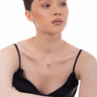 Κολιέ ατσάλινο καρδιά με φίλντισι