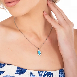 Κολιέ ατσάλινο από ανοξείδωτο ατσάλι  με τυρκουάζ πέτρα