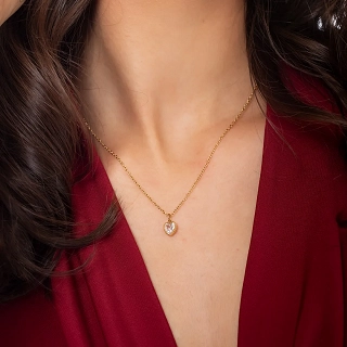 Κολιέ γυναικείο από ανοξείδωτο ατσάλι καρδούλα με λευκό ζιργκόν