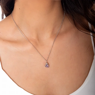 Κολιέ γυναικείο από ανοξείδωτο ατσάλι καρδούλα με ροζ ζιργκόν