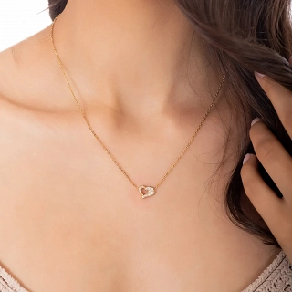 Κολιέ γυναικείο από ανοξείδωτο ατσάλι καρδούλα με λευκά ζιργκόν