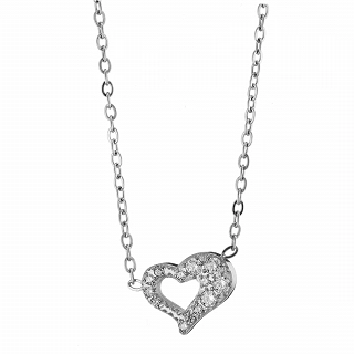 Κολιέ γυναικείο από ανοξείδωτο ατσάλι καρδούλα με λευκά ζιργκόν