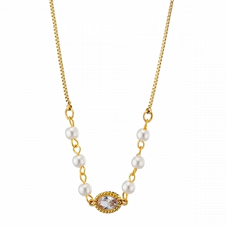 Κολιέ γυναικείο από ανοξείδωτο ατσάλι με πέρλες και λευκό ζιργκόν